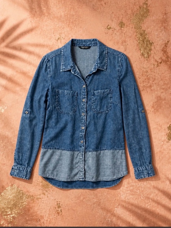 Liverpool Tops - Liverpool Two-Tone Indigo Denim Button-Down Blouse